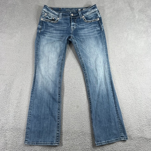 Miss Me Jeans Denim - Miss Me Jeans Womens 31 Easy Boot Mid Rise Embellished Rhinestone Blue Denim